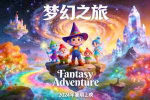 动画电影《梦幻之旅》海报，展示卡通角色在奇幻世界中冒险