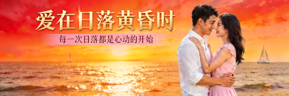 热门爱情电影封面，浪漫夕阳与情侣场景